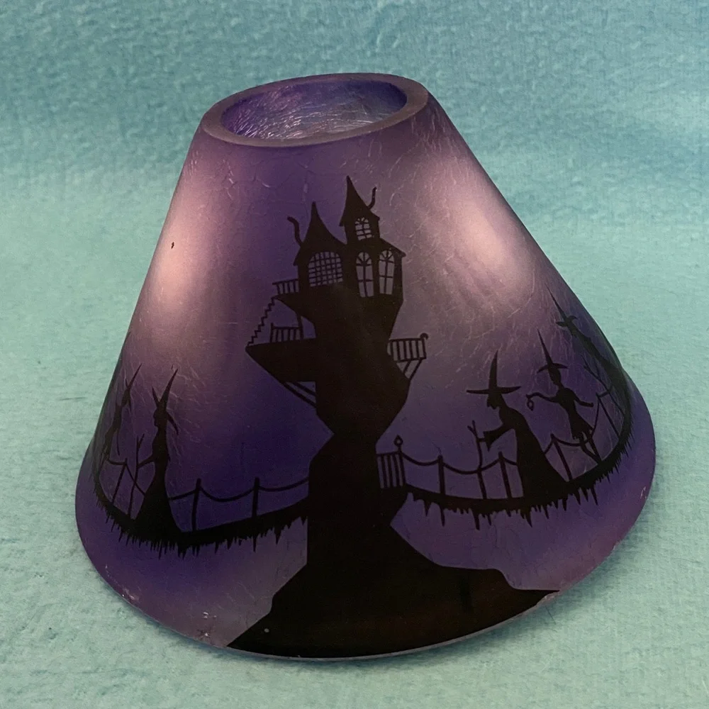 Yankee Candle vintage rare crackle shade witch silhouette full moon purple black